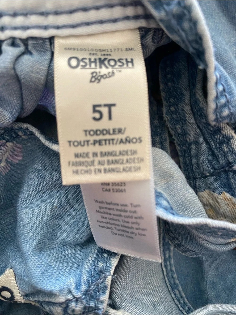 OshKosh B'gosh Denim Floral Skirt Overalls in Blue with Pink & Yellow Flowers